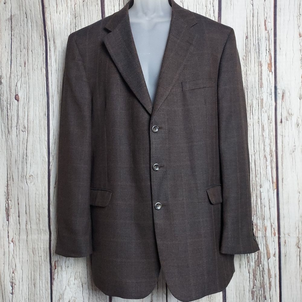 Stafford Plaid Wool Cashmere 3 Button Blazer - Picture 6 of 11